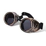 ROC PARTY Steampunk Goggles for Men Women - Adjustable Riveted Metal Punk Glasses, Victorian Cosplay Eye Wear Accessory Antique Bronze