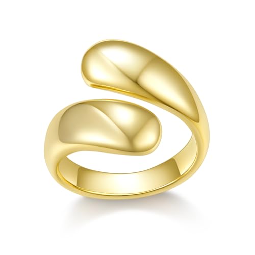 MINDDHA 14K Gold/White Gold Plated Chunky Open Twist Stackable Rings for Women | Bold Crossover Statement Ring Band Size 4-12