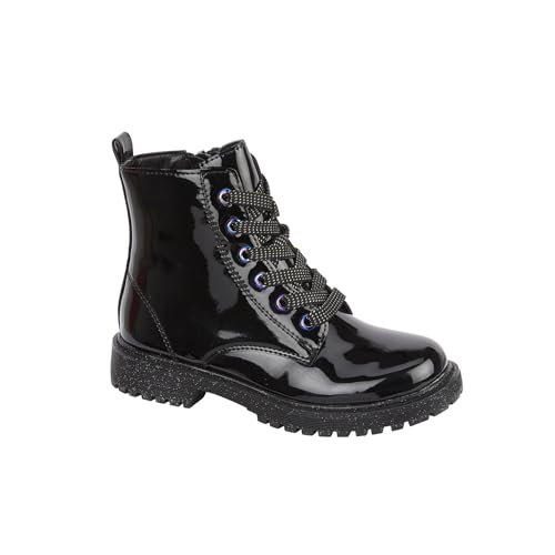 Bottes de combat pour fille style rock en noir verni pour l'école et les sorties