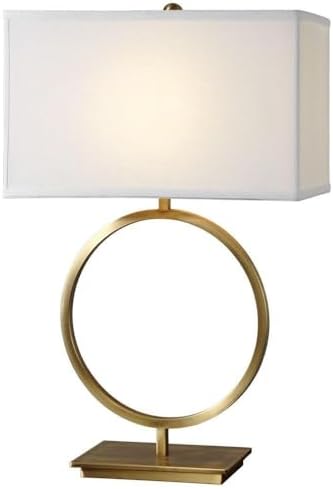 Brushed Brass Open Ring Table Lamp with White Linen Shade