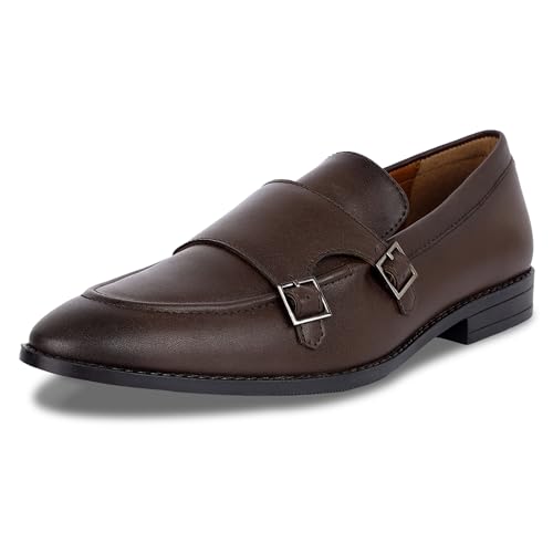 Image of LOUIS STITCH Oxford Formal Shoes for Men | Slip-on Monk Style | Office Shoes for Men | Ideal for Business, Casual, Parties | Solid Brunette Brown UK Size 11 (LSRG FM)