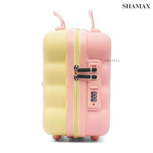 Image of SHAMAX Hard Shell Mini Luggage Cosmetic Case - Portable Vanity Case (30x30x15 cm) Travel Makeup Organizer with TSA Number Lock, Gift for Women and Girls (Pink-Yellow)