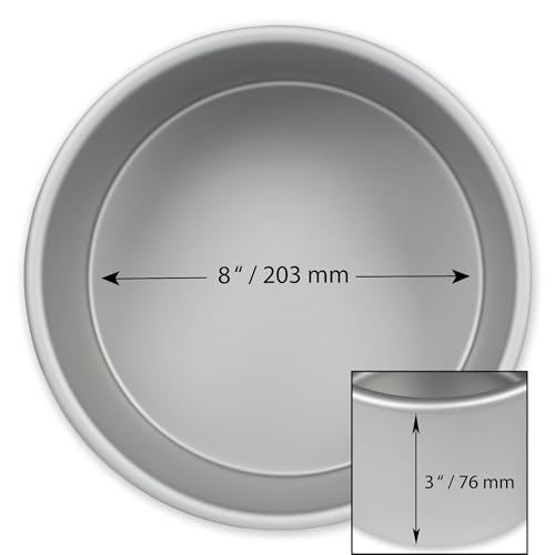 PME RND083 Anodised Aluminium Round Cake Pan, Silver, 8 x 3-Inch Deep