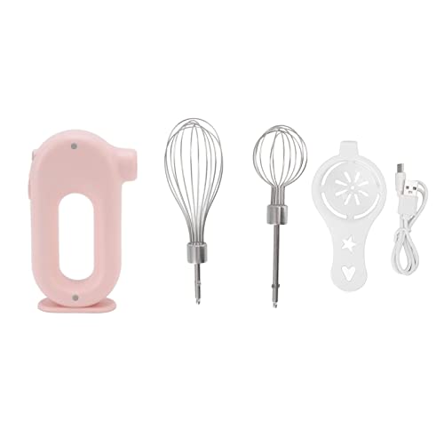 Electric Hand Mixer Elliptical Frother Eggbeater Automatic Foam Maker Double Stick Beer Frother for Household Wynboop Mini Cordless Mixer White (Pink)