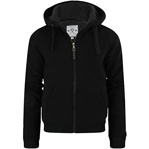 BRAVE SOUL Mens Sherpa Fleece Fur Lined Borg Hoodie Winter Sherpa Hooded Jacket, Deep Black 2023, L