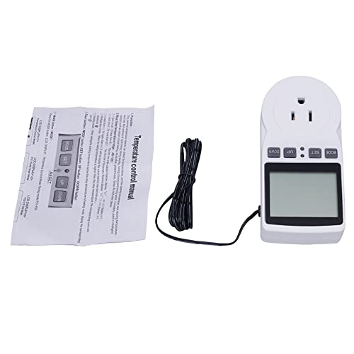 Digital Temperature Controller 1-Stage Outlet with LED Display, Heating Cooling 1-Stage Outlet Thermostat Controller Plug for Reptiles Homebrew Breeding Fermenter Seed Germination, AC100-250V, 50/60Hz