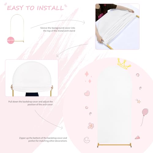 Image of SoarDream 7.2FT Wedding Arch Cover White Spandex Fitted Balloon Arch Stand Covers Fitted for Backdrop Stand Fabric Stretchy Backdrop for Baby Shower Birthday Party Decorations