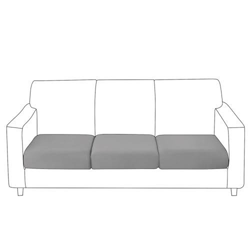 Image of HOKIPO 100% Waterproof Elastic Individual Seat Cushion Cover, 3-Piece Sofa Cushion Cover, Light Grey (AR-5352-LGRY*3)