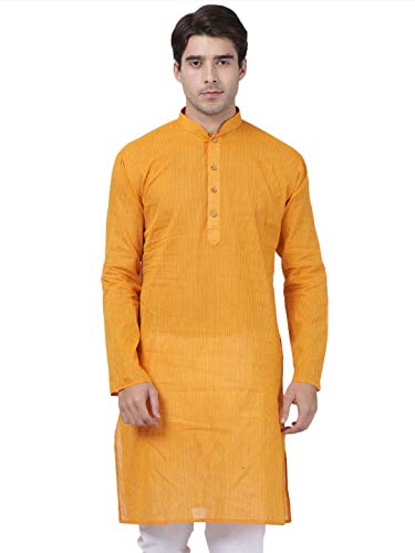 Image of Vastramay Men's Yellow Pure Cotton Kurta - (VASMK070YW) for Size - 36