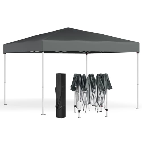 SONGMICS Tonnelle 3 x 3 m, Chapiteau Pliable, Protection Solaire, Résistante aux Petites Pluies, Portable, pour Cour, Jardin, Marché, Gris Foncé GCT102GZ01
