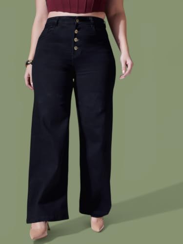 Image of Miss Chase A+ Women's Wide Leg High Rise Regular Length Stretchable Denim Jeans