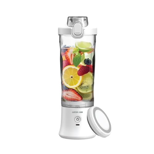 Green Lion Ultimate Blender 600 ml com lâminas de aço inoxidável, 18000 RPM, 2 modos de mistura, IP67 impermeável, alça prática, bebida direta, portátil e fácil de usar, para suco, smoothie - branco
