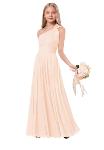 JISISANG One Sholder Junior Bridesmaid Dresses for Teen Girls Chiffon Flower Girl Dress for Wedding Guest Formal Girls Dress4