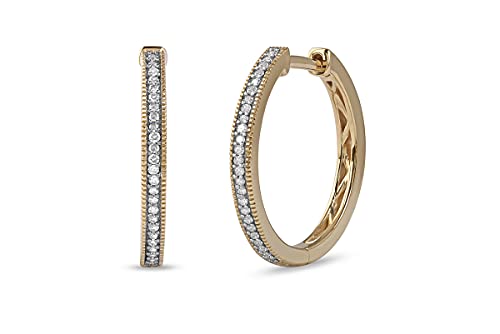 S925 Sterling Silver With Yellow Gold Plated 1/6Ct Tw Diamond Single Row Hoop Earrings For Women By Dzon (I-J, I2) #TOP4