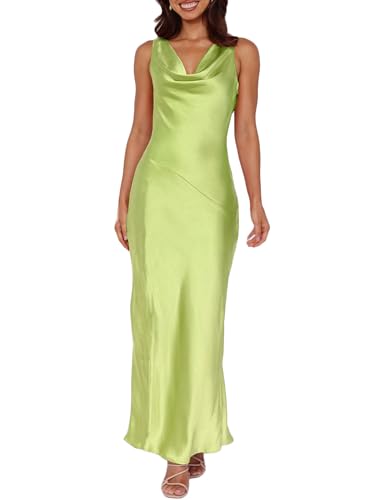 Women's 2025 Summer Satin Backless Elegant Dress for Wedding Guest Silk Sleeveless Cowl Neck Party Formal Maxi Dresses