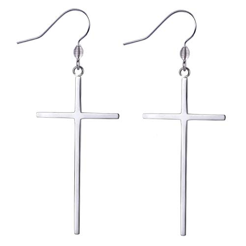 Jeka Cross Long Dangle Earrings For Women Girls Stainless Steel Hypoallergenic Drop Fashion Minimalist Jewelry Silver Christian Religious Easter Gifts For Women #TOP7