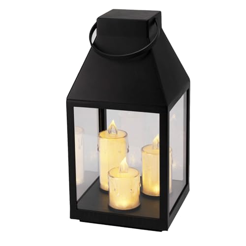 Mojawo Außen Windlicht Stalllaterne Laterne Gartenlaterne + 3 LED Kerzen Timer warmweiß Kunststoff H35xB16cm Mojawo Außen Windlicht Stalllaterne Laterne Gartenlaterne + 3 LED Kerzen Timer warmweiß Kunststoff H35xB16cm