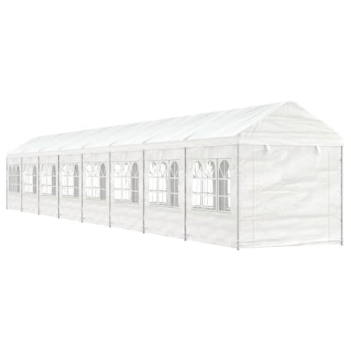 Gazebo da Giardino con Tetto e Pareti, in Polietilene e Acciaio Zincato, Design Pratico con 2 Ingressi, Gazebo Campeggio, Tenda per Feste, per Eventi e Relax all'Aperto,Bianco, 17.84 x 2.28 x 2.69 m