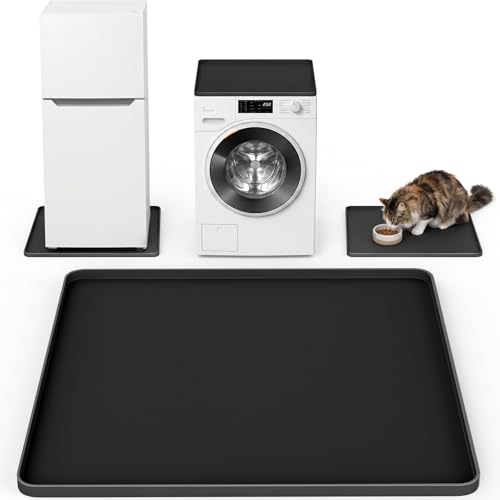 Image of NAMTSO Mini Fridge Silicone Mat, 24 inchx24 inch Floor Protector Drip Tray, Black | Waterproof & Non-Slip Water Cooler Mat, Soft Silicone Tray for Ice Maker, Humidifier & Coffee Maker, Portable AC Drip Pan