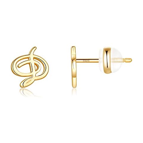 Initial Stud Earrings for Girls Women, Tiny S925 Sterling Silver Post 14K Gold Plated Girls Earrings Hypoallergenic Sensitive Alphabet Letter Stud Earrings for Toddler Kids D Initial Studs Cover