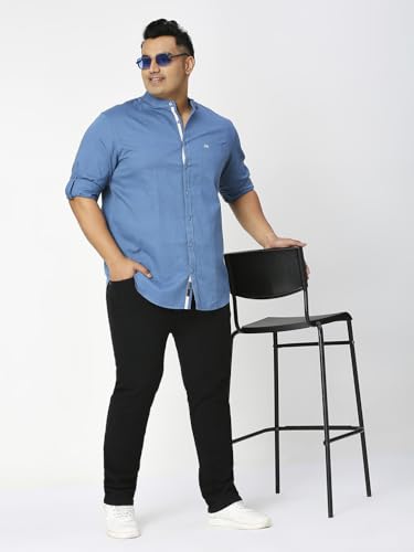 Image of Thomas Scott Men's Solid Cotton Linen Casual Shirt | Full Sleeve | Regular Fit | Mandarin Collar