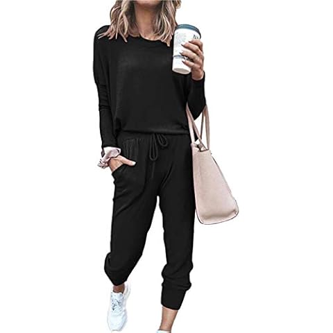 PRETTYGARDEN Women's 2023 Fall Two Piece Outfit Long Sleeve Crewneck Pullover Tops And Long Pants Tracksuit Sweatsuits, A-black, Large Cover