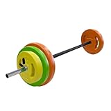 Adjustable Barbell Weight Set, 40 Lbs Cardio Pump Set with with 51 Inch Bar, Pu Coating Barbell Plates for Lifting, Adjustable Free Weights for Home and Gym, Round, Multi-Color