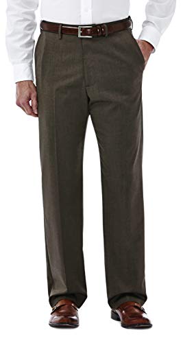 Haggar Men's Premium Stretch Solid Gabardine Expandable Waist Plain Front Dress Pant