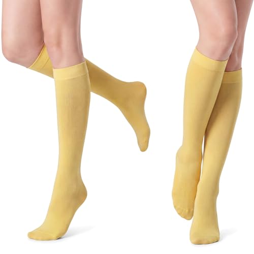 Syhood Yellow 2 Pairs Halloween Stocking Fancy Funny Cosplay Knee High Stocking for Carnival Holiday Girls Women Gifts