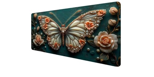 Tapis de souris XXL fleur et papillon pour un bureau zen et ordonné