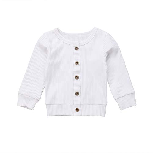 Baby Boys Girls Button-Down Cardigan Toddler Cotton Knit Sweater 0-24M Kid (White, 0-3 Months)