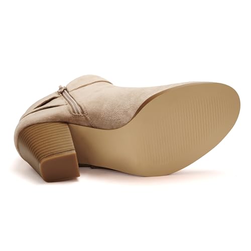 Carcuume Ankle Boots for Women,Ankle Tie Knot,Side Zipper,Round Toe,Chunky Heels,Boots for Women3