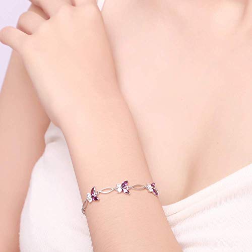 Nieboa S925 Sterling Silver Purple Butterfly Bracelets For Women,Cute And Charm Wrist Bracelets Gift For Women Teen Girls (Purple) #TOP3