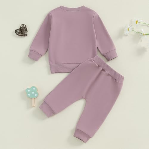 Toddler Baby Girl Clothes 1-6 Years Fall Winter Outfit Funny Letter Long Sleeve Solid Color Sweatshirt Tops Pants Set4