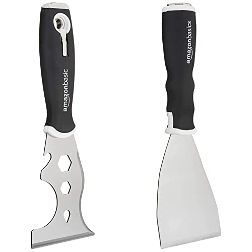 Amazon Basics 14-IN-1 Soft Grip Painters Tool with Hammer End and 2 Driver Bits & Soft Grip, Heavy-Duty, Bent Scraper with Pole Socket & Hammer End