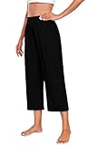 WNEEDU 2026 Capri Pants for Women Wide Leg Lounge Pants Casual Loose Sweatpants Athletic Trouser with Pockets Black 2XL