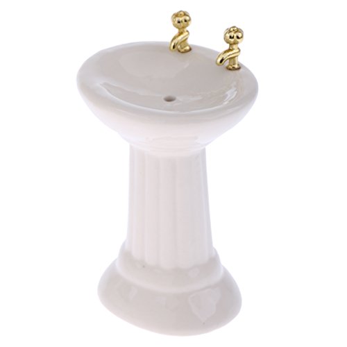 Fenteer 1/12 Puppenhaus Badezimmer Möbel - Mini Badewanne + Waschbecken + Toilette - 3tlg/Set – Bild 6