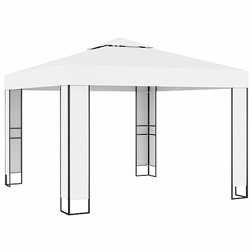 LAPOOH Cenador con Doble Techo, Cenadores para Jardin, Pergolas De Jardin, Carpas De Jardin, Carpas para Exteriores, Carpa Jardin Exterior, Blanco 3x3 m