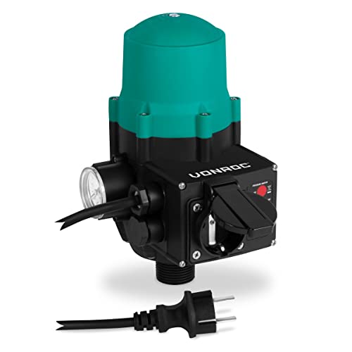 VONROC Pressostat automatique VONROC GP804AA – Régulateur de pression avec prise, 220-240V, max 1100W, pour pompe de jardin, arrosage, irrigation,...