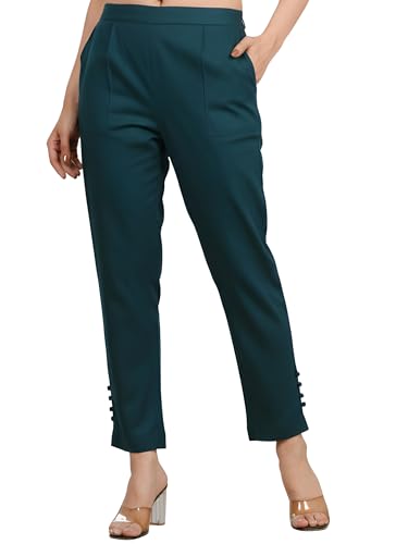 Image of Yash Gallery Women's Regular Fit Mid Rise Solid Lycra Trouser Regular Pants