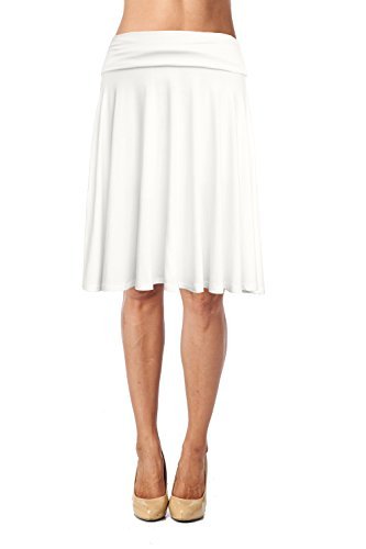 Womens Basic Soft Stretch Mid Midi Knee Length Flare Flowy Skirts Made in USA