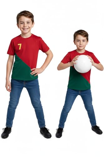 Image of Sports Soccer Football Portugal Jersey Ronaldo 7 Home Away Kit Jersey T-Shirt with Black Shorts(Kid's,Boy's & Men) M2