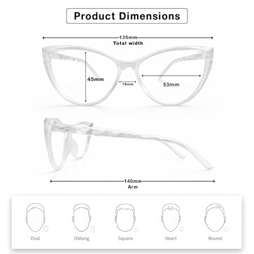 Image of Blue Light Blocking Cat Eye Glasses for Women Transparent Frame Anti UV Protection Zero Power Computer Glasses Lightweight Optical Frame