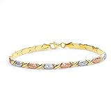 The World Jewelry Center 14k Tri Color Gold Diamond Cut Stampato XOXO Bracelet with Lobster Claw Clasp - 7.25'