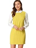 Allegra K Women's Long Sleeve 60s Dresses Clock Block Mini Peter Pan Dress Medium Yellow