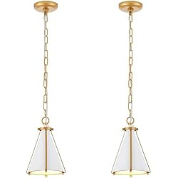 ELYCCUPA 2 Pack Industrial Pendant Light with Chain Adjustable Hanging Modern Chandelier White and Brass Minimalist Pendant Lighting Fixtures for Kitchen Island Dining Room Bar Bedroom, UL Listed