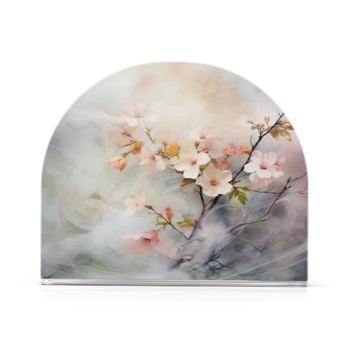 Spring Cherry Blossom Flowers Napkin Holder for Tables Paper Cocktail Napkin Holders for Kitchen and Dinning, Acrylic Dinner Napkin Dispenser for Restaurant Home Decor Bar Accessories 1 Pack