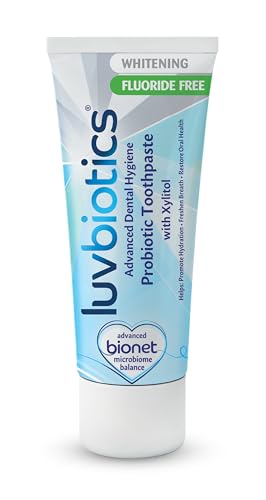 Luvbiotics Pasta de dientes blanqueadora sin flúor – Con probióticos y xilitol – Para dientes más blancos, encías sanas y aliento fresco – Sin SLS, parabenos, 75 ml
