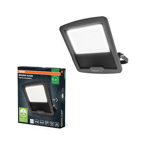 OSRAM Proiettore LED ENDURA FLOOD PC 100W, bianco freddo 4000K, 12000 lumen, IP65, alluminio riciclato, efficienza 120 lm/W, grigio, 230V