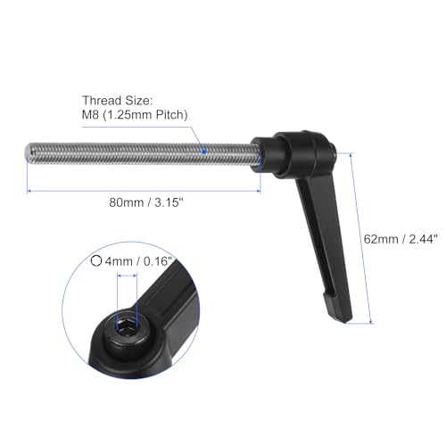 Image of uxcell 2pcs Clamping Lever Handles, M8 x 80mm 304 Stainless Steel Threaded Male Stud, Adjustable Handles Locking Quick Release Ratchet Push Button Bolt Knobs, Black